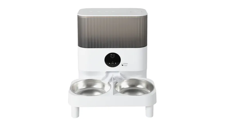 A front view of a PaWz Dual Bowl Automatic Pet Feeder with App Connectivity 7L A front view of a PaWz Dual Bowl Automatic Pet Feeder with App Connectivity 7L