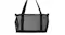 A removable black mesh pet basket with carry handles, shown detached from the stroller A removable black mesh pet basket with carry handles, shown detached from the stroller