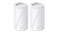 Two white, cylindrical TP-Link Deco mesh Wi-Fi 7 systems. Two white, cylindrical TP-Link Deco mesh Wi-Fi 7 systems.