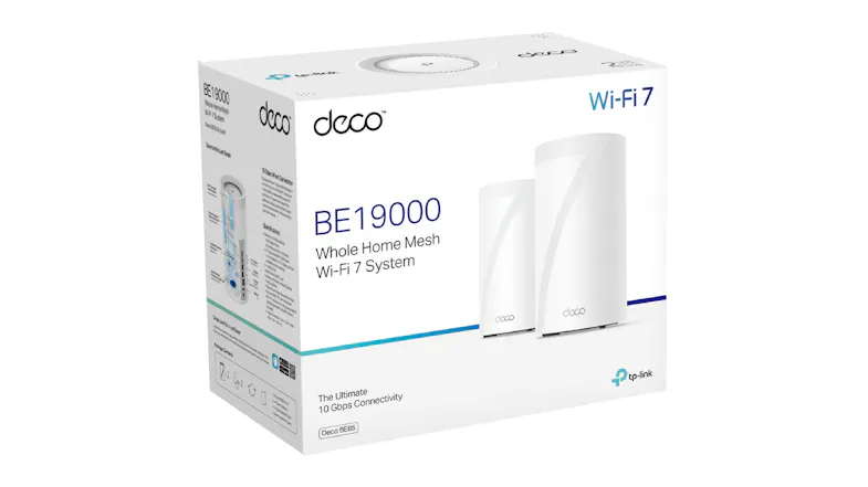 The BE22000 retail box features two mesh Wi-Fi 7 units. The BE22000 retail box features two mesh Wi-Fi 7 units.