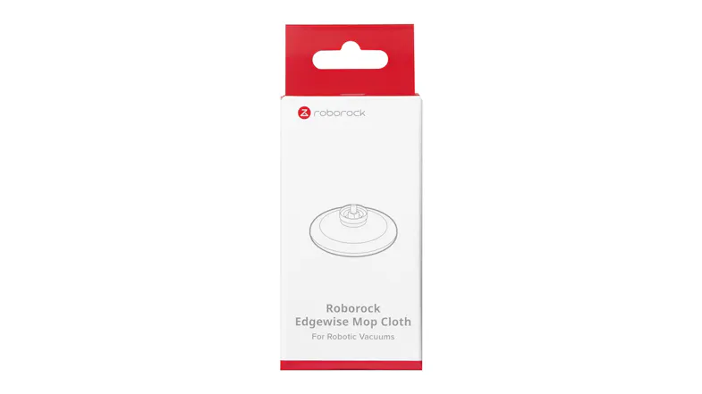 A box of Roborock Edgewise Mop Cloths for robotic vacuums, featuring a simple line drawing of the mop pad on the front A box of Roborock Edgewise Mop Cloths for robotic vacuums, featuring a simple line drawing of the mop pad on the front