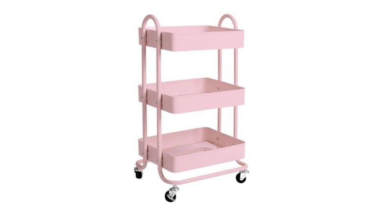 Levede 3 Tier Metal Storage Trolley with Locking Wheels - Matte Pink Levede 3 Tier Metal Storage Trolley with Locking Wheels - Matte Pink
