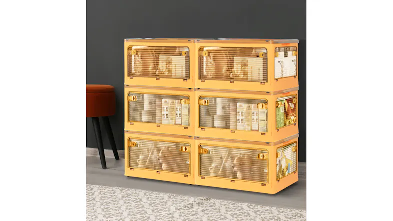 Stacked Folding Stable Storage Container with Lid, Acess Doors 124L - Orange Stacked Folding Stable Storage Container with Lid, Acess Doors 124L - Orange