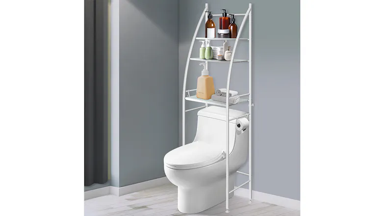 Dutxa 3 Tier Over Toilet Bathroom Storage Shelf with TP Holder - White Dutxa 3 Tier Over Toilet Bathroom Storage Shelf with TP Holder - White