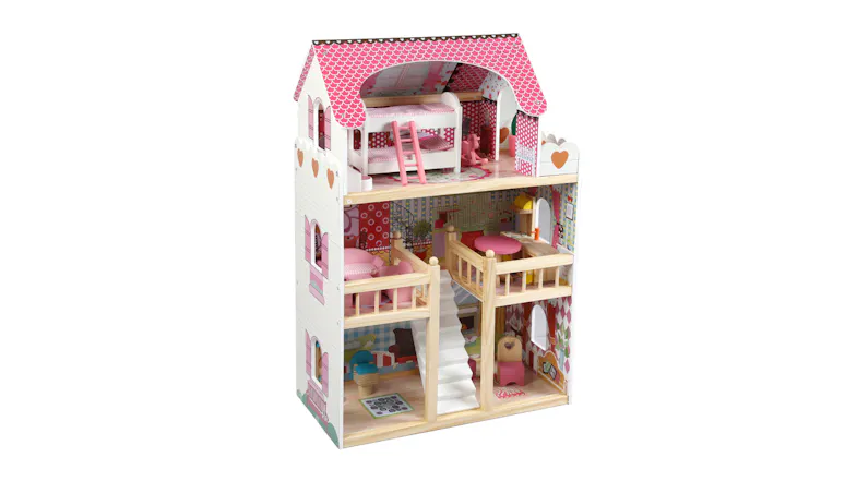 Bopeep Painted Wooden Dollhouse with Furniture, Pet Dog Bopeep Painted Wooden Dollhouse with Furniture, Pet Dog