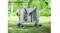 The pet stroller features mesh windows with four wheels. The pet stroller features mesh windows with four wheels.