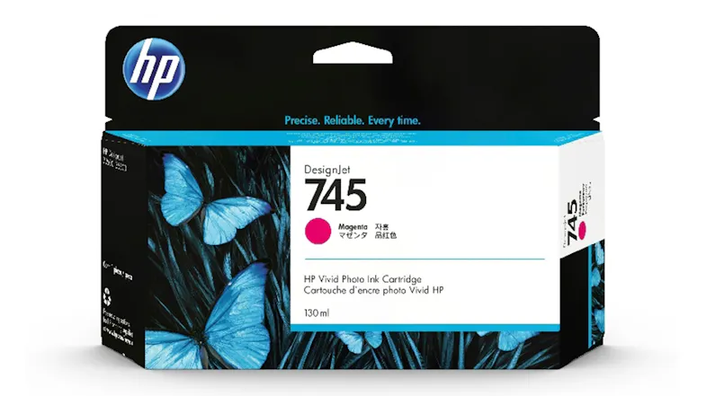 Retail box of the HP 745 DesignJet Ink Cartridge 130ml in magenta Retail box of the HP 745 DesignJet Ink Cartridge 130ml in magenta