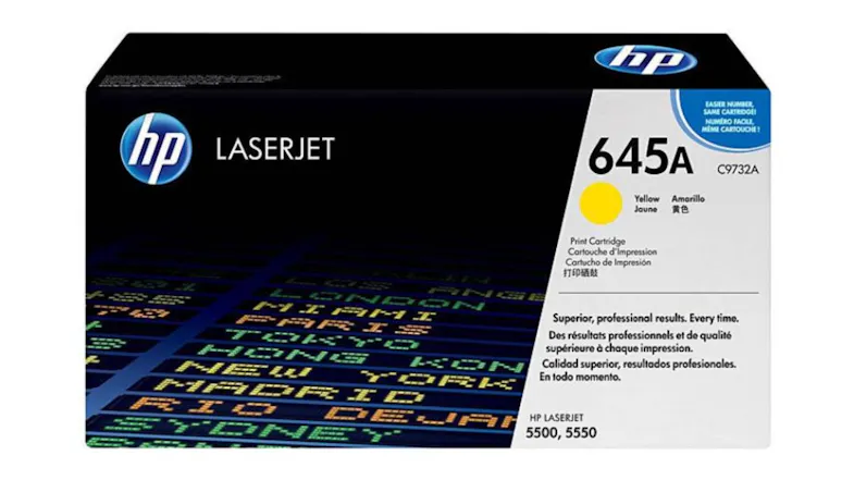 HP #645A Yellow Original LaserJet Printer Toner Cartridge C9732A HP #645A Yellow Original LaserJet Printer Toner Cartridge C9732A