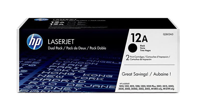 HP #12A Black LaserJet Printer Toner Cartridge Twin Pack Q2612AD HP #12A Black LaserJet Printer Toner Cartridge Twin Pack Q2612AD