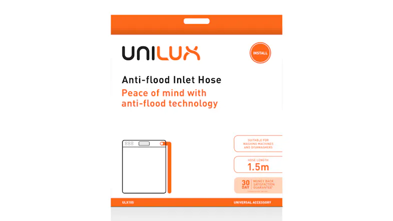 Unilux Universal Inlet Hose for Washing Machine Dryer and Dishwasher with Anti-Flood - 1.5m (ULX105) Unilux Universal Inlet Hose for Washing Machine Dryer and Dishwasher with Anti-Flood - 1.5m (ULX105)
