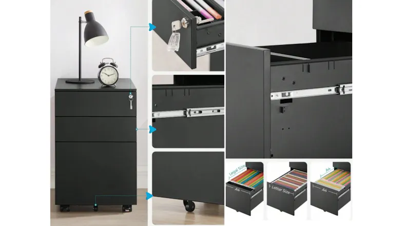 TSB Living Pedestal Filing Cabinet with Castors 39 x 50 x 60cm - Matte Black TSB Living Pedestal Filing Cabinet with Castors 39 x 50 x 60cm - Matte Black