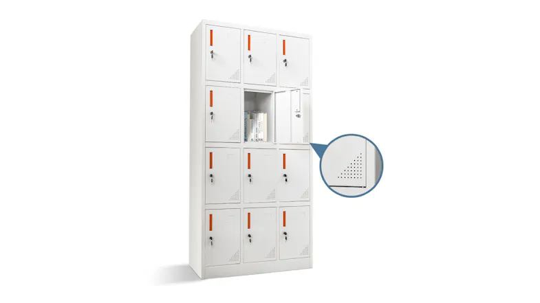 TSB Living 12 Door Metal Locker Shelving Unit 90 x 40 x 185cm - White TSB Living 12 Door Metal Locker Shelving Unit 90 x 40 x 185cm - White
