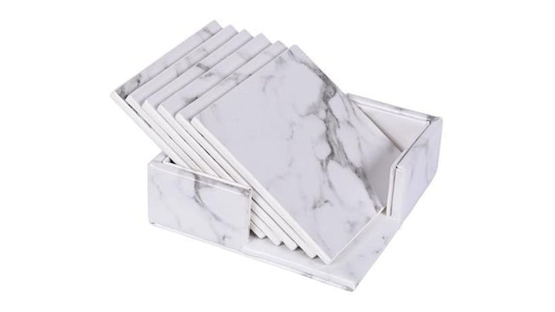 HOD Square Faux Leather Coasters 6pcs. - White Marble HOD Square Faux Leather Coasters 6pcs. - White Marble