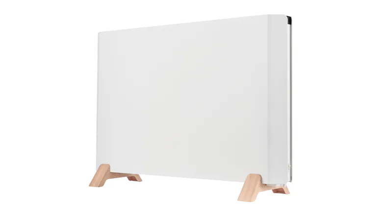 Goldair 2400W Convector Heater in white, freestanding on light wood legs Goldair 2400W Convector Heater in white, freestanding on light wood legs