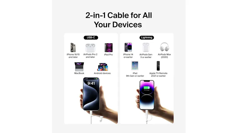 Belkin BoostCharge USB-C to USB-C/Lightning 60W Braided Cable 1.5m - White (CAC003fq1.5MWH) Belkin BoostCharge USB-C to USB-C/Lightning 60W Braided Cable 1.5m - White (CAC003fq1.5MWH)