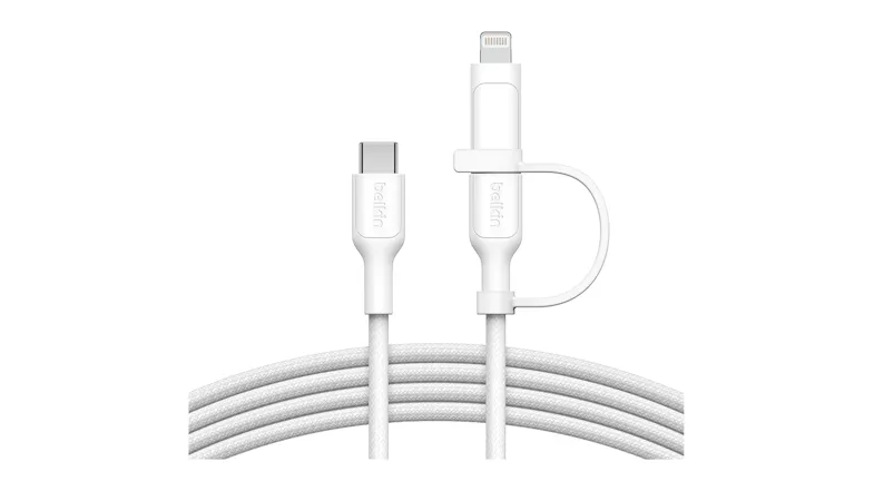 Belkin BoostCharge USB-C to USB-C/Lightning 60W Braided Cable 1.5m - White (CAC003fq1.5MWH) Belkin BoostCharge USB-C to USB-C/Lightning 60W Braided Cable 1.5m - White (CAC003fq1.5MWH)