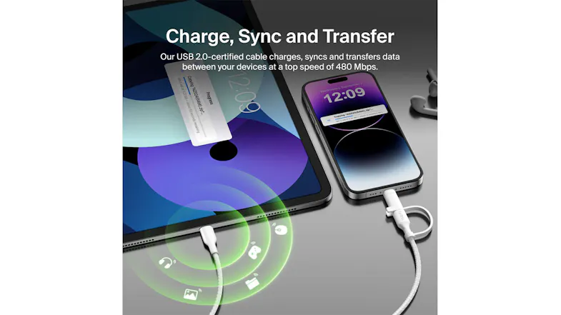 Belkin BoostCharge USB-C to USB-C/Lightning 60W Braided Cable 1.5m - White (CAC003fq1.5MWH) Belkin BoostCharge USB-C to USB-C/Lightning 60W Braided Cable 1.5m - White (CAC003fq1.5MWH)