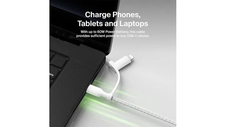 Belkin BoostCharge USB-C to USB-C/Lightning 60W Braided Cable 1.5m - White (CAC003fq1.5MWH) Belkin BoostCharge USB-C to USB-C/Lightning 60W Braided Cable 1.5m - White (CAC003fq1.5MWH)