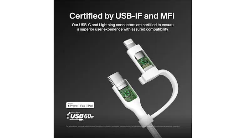 Belkin BoostCharge USB-C to USB-C/Lightning 60W Braided Cable 1.5m - White (CAC003fq1.5MWH) Belkin BoostCharge USB-C to USB-C/Lightning 60W Braided Cable 1.5m - White (CAC003fq1.5MWH)