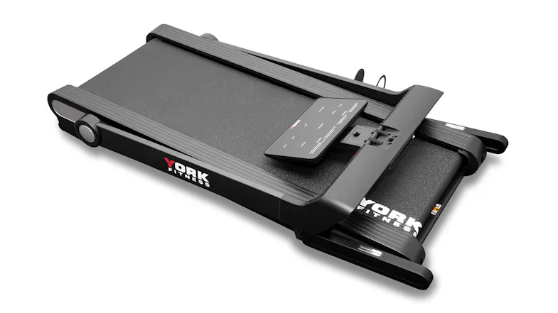 Folded York treadmill with a low-profile design for easy storage Folded York treadmill with a low-profile design for easy storage