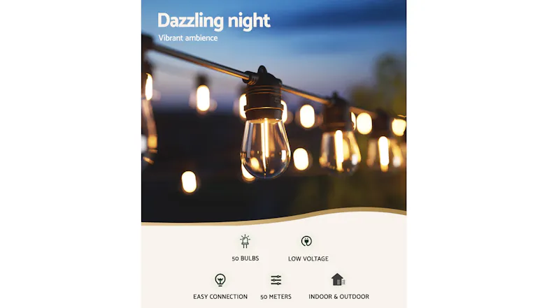 New Aim Outdoor LED S14 String Festoon Lights 50m - Warm White/White New Aim Outdoor LED S14 String Festoon Lights 50m - Warm White/White
