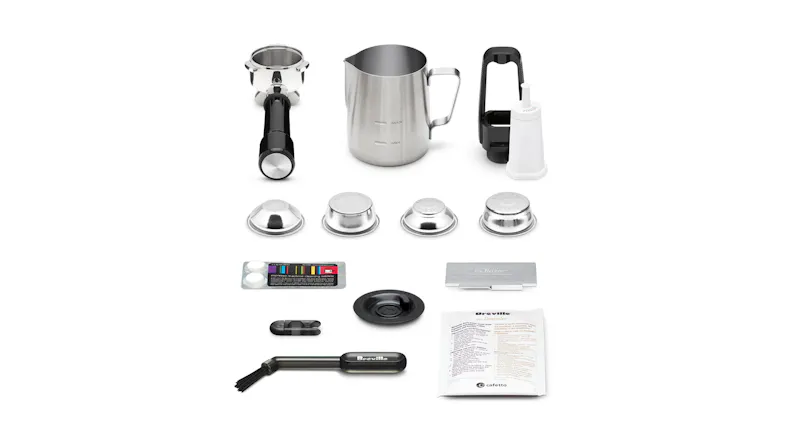 A neatly arranged barista kit. A neatly arranged barista kit.