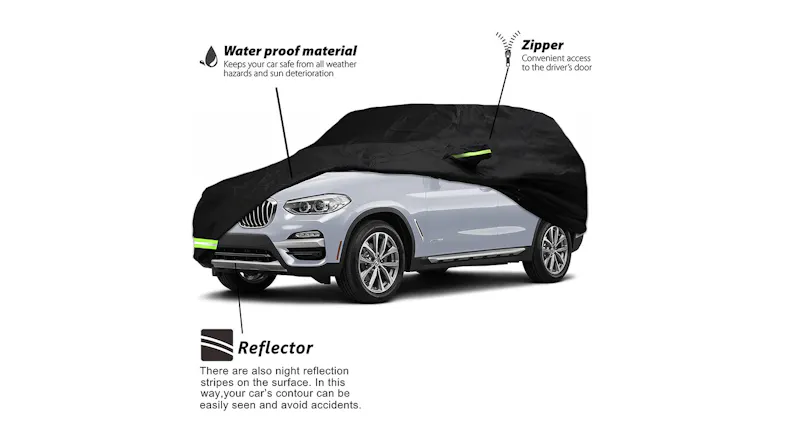 Kmall Heavy Duty Lined SUV Car Cover with Lock, Zipper 4.65m - Black Kmall Heavy Duty Lined SUV Car Cover with Lock, Zipper 4.65m - Black