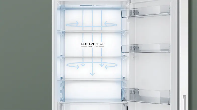 Diagram showing Multi-Zone Air flow technology inside the Haier 500 Series refrigerator Diagram showing Multi-Zone Air flow technology inside the Haier 500 Series refrigerator