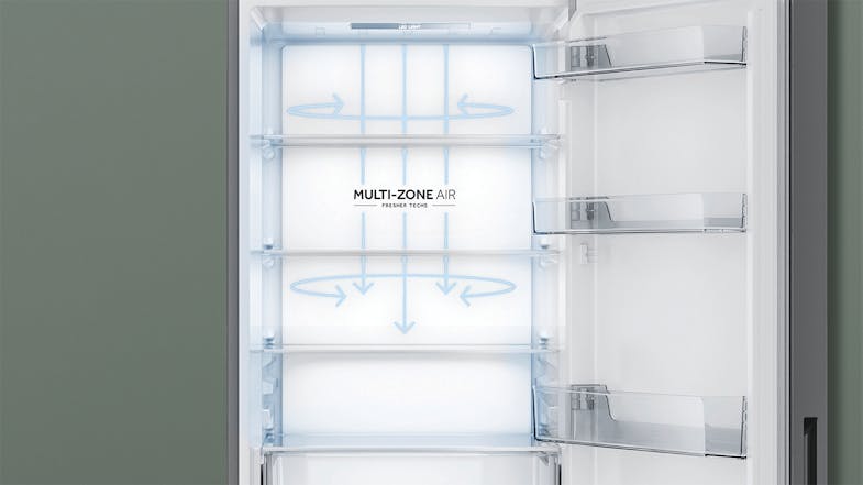 Diagram showing Multi-Zone Air flow technology inside the Haier 500 Series refrigerator Diagram showing Multi-Zone Air flow technology inside the Haier 500 Series refrigerator