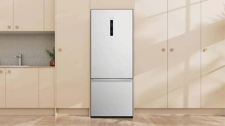 Haier 500 Series 334L Bottom Mount Fridge in a modern kitchen with light wood cabinetry Haier 500 Series 334L Bottom Mount Fridge in a modern kitchen with light wood cabinetry