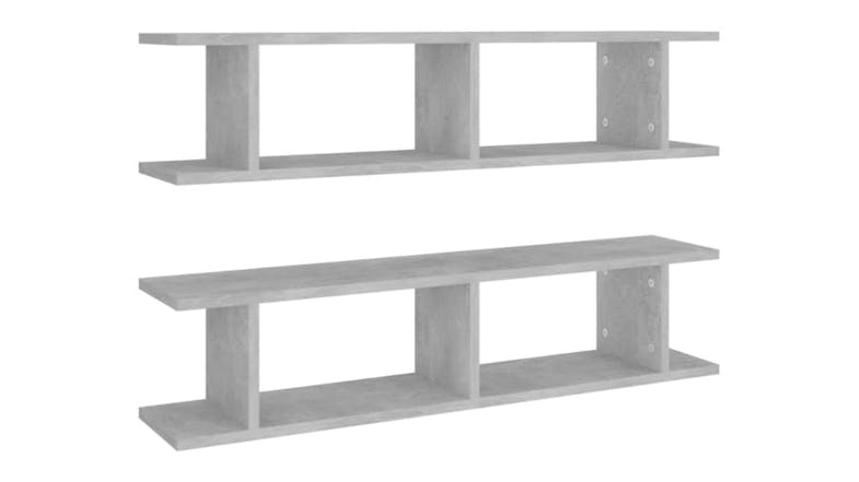 Two Concrete grey floating ladder-style wall shelves shown front-facing Two Concrete grey floating ladder-style wall shelves shown front-facing