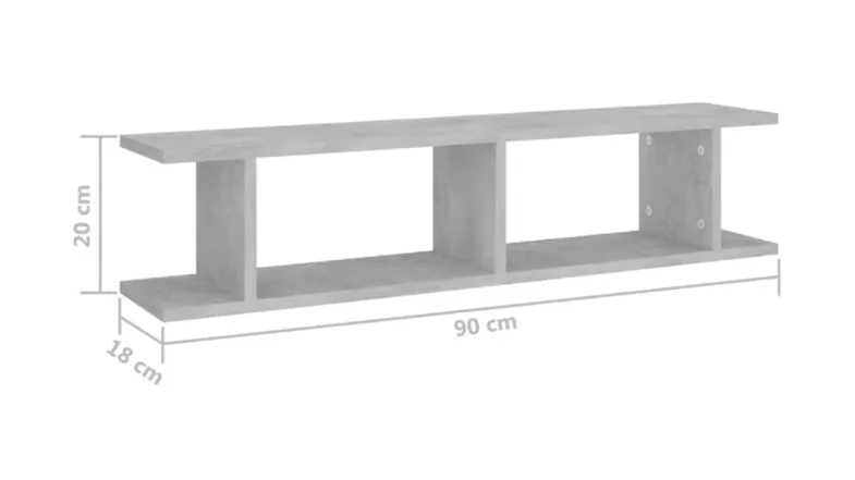 Single Concrete grey floating ladder shelf with dimension lines displayed Single Concrete grey floating ladder shelf with dimension lines displayed
