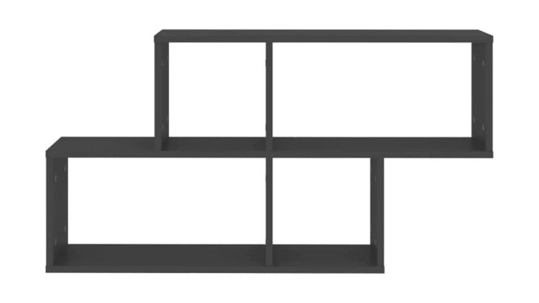 Front view of the grey NNEVL wall shelf with four open compartments Front view of the grey NNEVL wall shelf with four open compartments