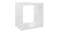 Angled view of a gloss white floating cube wall shelf shown front‑on, displaying a square open interior Angled view of a gloss white floating cube wall shelf shown front‑on, displaying a square open interior