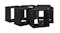 Angled view of six black cube wall shelves slightly overlapping, highlighting the thick panels Angled view of six black cube wall shelves slightly overlapping, highlighting the thick panels
