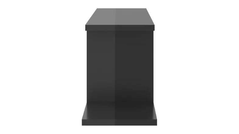 A side view of the NNEVL TV wall shelf displaying thickness, support panel and compact design A side view of the NNEVL TV wall shelf displaying thickness, support panel and compact design