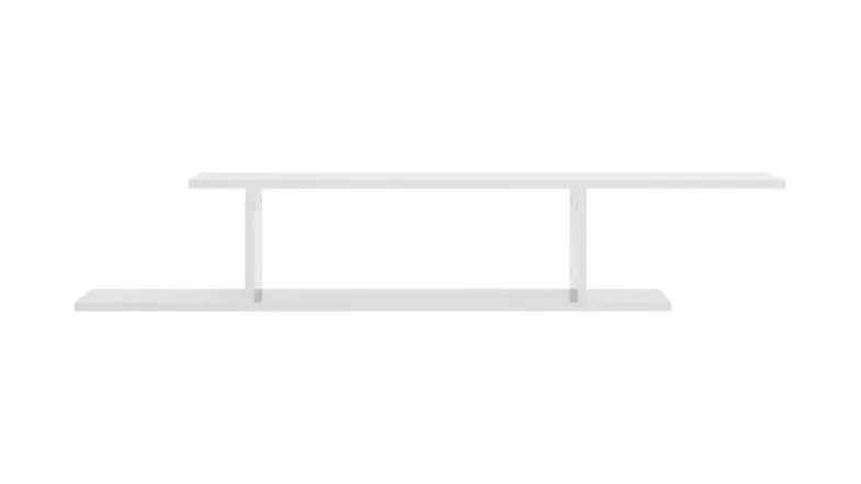 A front view of the NNEVL wall-mounted TV shelf, highlighting the long surface and lower tier A front view of the NNEVL wall-mounted TV shelf, highlighting the long surface and lower tier