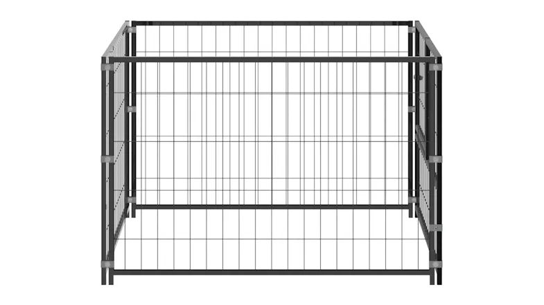 Rear view of the NNEVL steel dog cage, showing the sturdy wire panel construction Rear view of the NNEVL steel dog cage, showing the sturdy wire panel construction