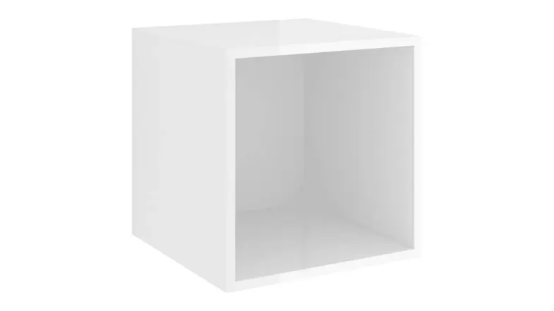 Angled view of the gloss white cube storage unit Angled view of the gloss white cube storage unit
