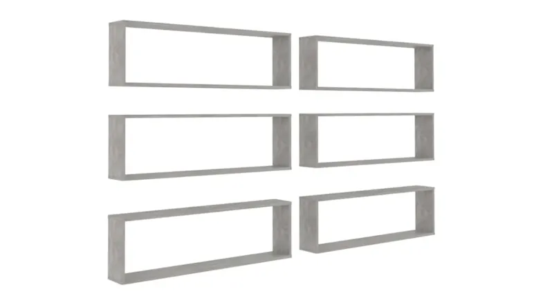 Side view of six NNEVL Floating Rectangle Wall Shelves in concrete grey colour Side view of six NNEVL Floating Rectangle Wall Shelves in concrete grey colour