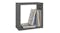 Single grey floating cube shelf styled with books Single grey floating cube shelf styled with books