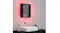 Bathroom scene featuring the mirror cabinet with a vibrant pink backlight Bathroom scene featuring the mirror cabinet with a vibrant pink backlight
