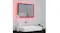 Bathroom scene featuring the mirror with a vibrant pink backlight Bathroom scene featuring the mirror with a vibrant pink backlight