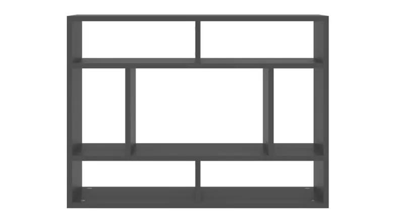 Front view of NNEVL grey wall shelf with 7 asymmetrical display compartments Front view of NNEVL grey wall shelf with 7 asymmetrical display compartments