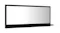 Angled view of the gloss black-framed mirror showing the reflective surface and the long bottom shelf extending Angled view of the gloss black-framed mirror showing the reflective surface and the long bottom shelf extending