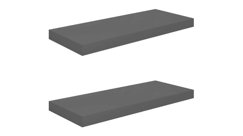 Two gloss grey floating wall shelves shown horizontally on a white background Two gloss grey floating wall shelves shown horizontally on a white background