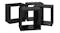 Angled view of four gloss black cube wall shelves slightly overlapping, highlighting the thick panels Angled view of four gloss black cube wall shelves slightly overlapping, highlighting the thick panels