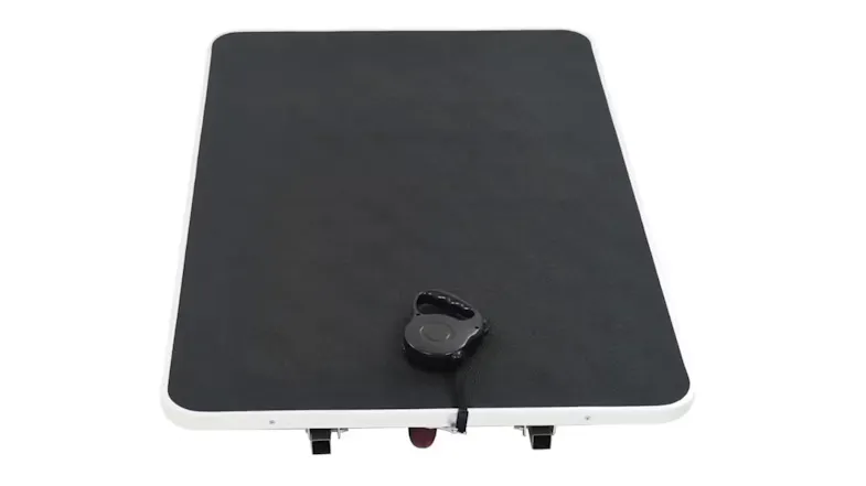 Top view of the black textured tabletop with rounded corners and a white trim edge Top view of the black textured tabletop with rounded corners and a white trim edge