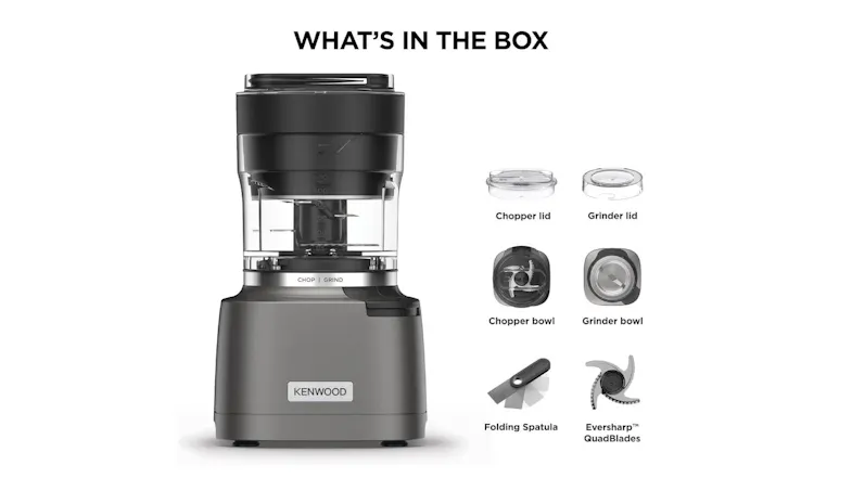 Kenwood Duo Prep components: chopper, grinder, and Eversharp blades Kenwood Duo Prep components: chopper, grinder, and Eversharp blades