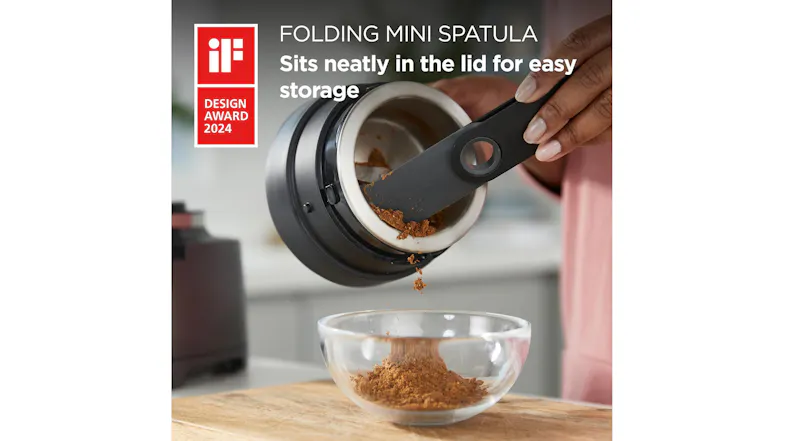 Kenwood folding spatula stored in the lid, used for emptying spices Kenwood folding spatula stored in the lid, used for emptying spices